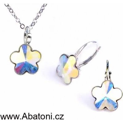 Swarovski Elements Flower stříbrná sada náušnice a přívěsek s řetízkem bílá kytička květinka 39143.1 Crystal AB bílá křišťálová duhová měňavá – Zboží Dáma