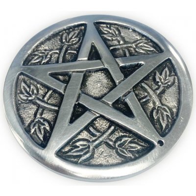 Mani Bhadra Stojánek na vonné tyčinky Bílý kovový Pentagram Altar Ø 8 cm