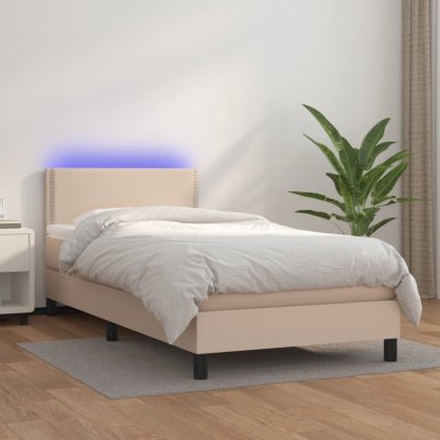 vidaXL 3134134 Boxspring postel s matrací a LED umělá kůže / barva cappuccino