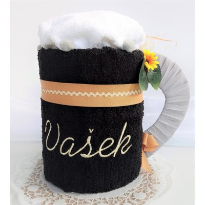 Veratex Textilní dort velké černé Pivo s výšivkou jména nebo přezdívky (osuška 70x140 + ručník 30 x 30 cm)