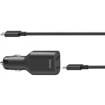 Hama USB-C nabíječka do auta s kabelem 2× USB-C PD 5-20 V/70 W černá