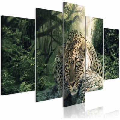 Obraz - Leopard Lying (5 Parts) Wide Pale Green – Zbozi.Blesk.cz
