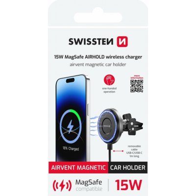 Držák SWISSTEN magnetický do ventilační mřížky - s bezdrátovým nabíjením 15W / 7,5W | Zboží Auto