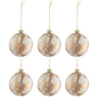 J-Line Set šesti bílých skleněných vánočních ozdob Morble 8,5 cm – Zboží Dáma