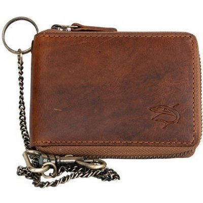 Pánská celá kožená malá kapesní peněženka se žralokem s kovovým zipem dokola a řetězem