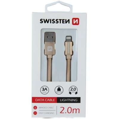 Swissten 71524304 USB 2.0 typ A na Lightning, USB 2.0, zástrčka A - zástrčka Lightning, MFi, opletený, 2m, zlatý