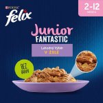 Felix Fantastic Junior s hovězím kuřetem sardinami a lososem v želé 12 x 85 g – Sleviste.cz