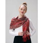 Hedvábná šála Super velká Norbu červená se žlutou a světle modrou – Sleviste.cz