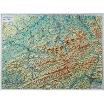 Kartografie HP Beskydy - nástěnná plastická mapa 1:100t. Varianta: bez rámu, Provedení: plastická mapa