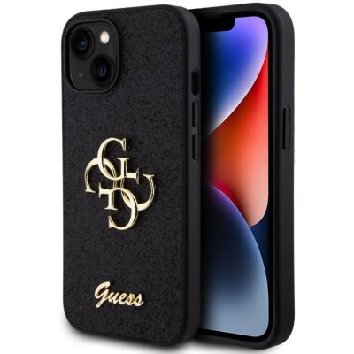 Guess PU Fixed Glitter 4G Metal Logo iPhone 15 Černé – Zboží Mobilmania