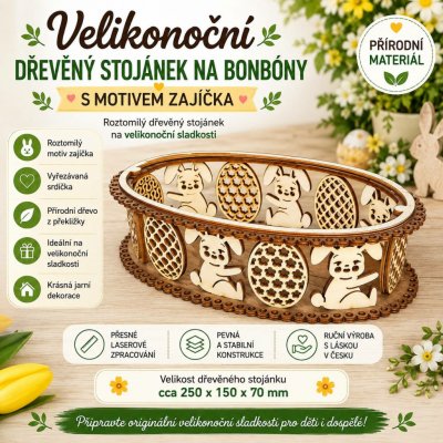 Velikonoční dřevěný stojánek na sladkosti se zajíčky 250 × 150 × 70 mm – Hledejceny.cz