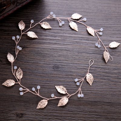 Camerazar Svatební Tiara na Drátě GOLDEN CRYSTAL LEAVES, Zlatá Barva, Délka 42 cm – Zboží Dáma