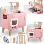 Mamabrum Dřevěná retro kuchyně se zástěrou a příslušenstvím růžová – Hledejceny.cz