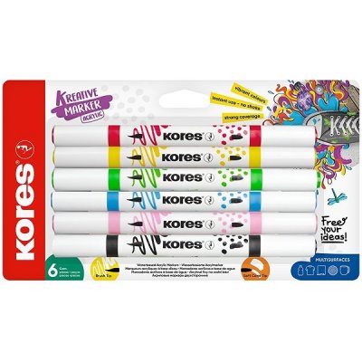 Kores Kreative Marker akrylové oboustranný hrot 2 v 1 set 6 barev – Zboží Dáma Kores Kreative Marker akrylové oboustranný hrot 2 v 1 set 6 barev – Zboží Dáma