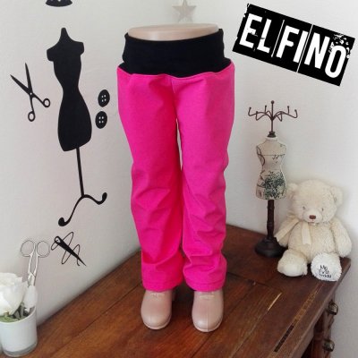 Dětské softshellové kalhoty s kapsami NEZATEPLENÉ tmavě růžové s černým nápletem