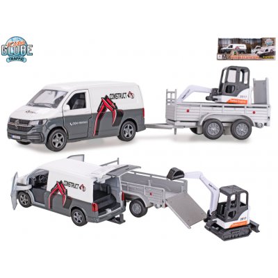 Kids Globe Traffic VW Transporter s přívěsem 27cm zpětný chod s mini bagrem v krabičce – Zbozi.Blesk.cz