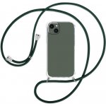 Pouzdro SES Průhledné silikonové ochranné se šňůrkou na krk Apple iPhone 15 Plus - tmavě zelené – Zboží Mobilmania