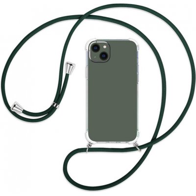 Pouzdro SES Průhledné silikonové ochranné se šňůrkou na krk Apple iPhone 15 Plus - tmavě zelené – Zboží Mobilmania