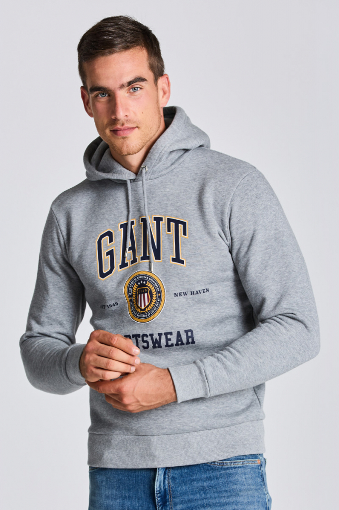 GANT D1. GANT CREST SHIELD SWEAT HOODIE šedá