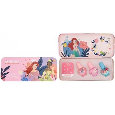 Lip Smacker Disney Princess Nail Polish Tin barva paletka barev : lak na nehty 3 x 4,25 ml + samolepky + plechová krabička