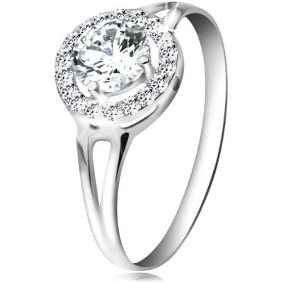 Šperky eshop prsten z bílého zlata zirkon čiré lemovaný drobnými zirkonky GG57 – Zbozi.Blesk.cz