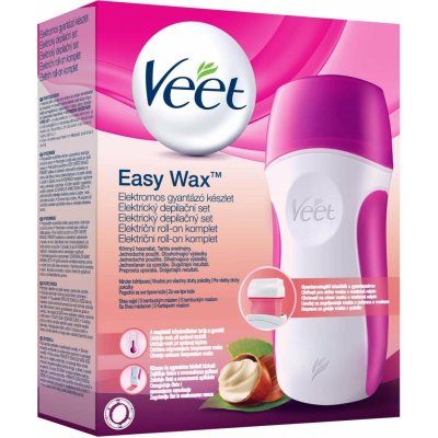Veet EasyWax ohřívač vosku + vosková náplň 50 ml + depilační pásky 12 ks + Perfect Finish jemné čisticí ubrousky 4 ks + stojan dárková sada – Zboží Dáma