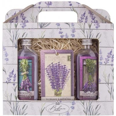 Bohemia Gifts Lavender sprchový gel 100 ml + olejová lázeň 100 ml + vonná karta dárková sada – Hledejceny.cz