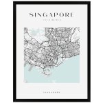 Plakát Singapur mapa města čtverec 40X50 cm + černý rám
