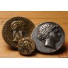 Tapety WEBLUX Fototapeta vliesová Sesterzio Estatero Sestertius Stater Statere Numismatica Sesterce Tetradracma Sestercio coin Sesterz Numismatics ancient rome greek starter 145 x 100 cm