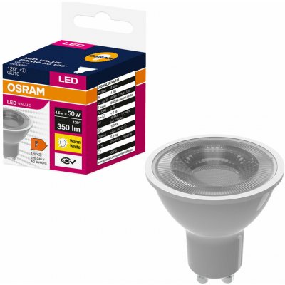 Osram LED žárovka LED GU10 4,5W = 35W 350lm 3000K Teplá bílá 120° Value – Sleviste.cz