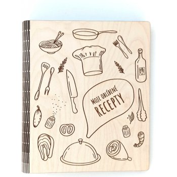 MAJADESIGN Dřevěná kuchařka zápisník na recepty Moje oblíbené recepty A4, Čistý