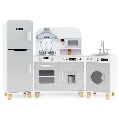 Costway Dětská kuchyňská herní sada 3 v 1 TP10235GR s lednicí a pračkou šedá – Sleviste.cz