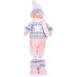 MagicHome Vánoční figurka Chlapec s vysokou čepicí látka růžová a šedá 17x13x48 cm