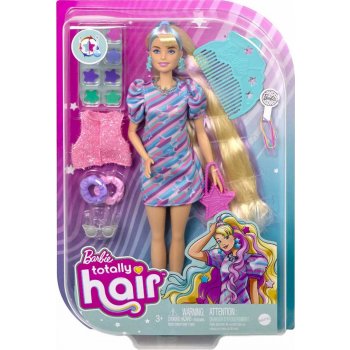 Barbie Totally Hair blondýnka v hvězdičkových šatech