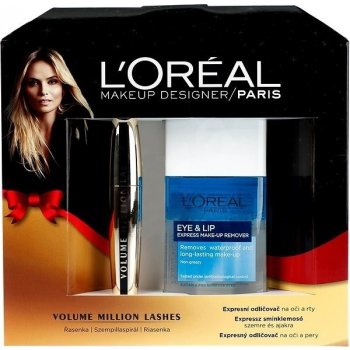 L'Oréal Paris Extra Volume Collagene Million Lashes řasenka black 9 ml + Eye and Lip Make-up Remover Biphase 125 ml dárková sada