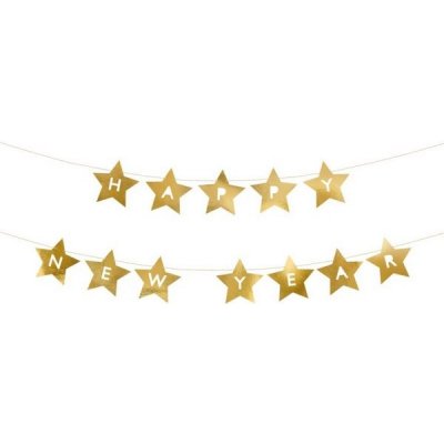 Banner “Happy New Year hvězdy” ZLATÝ 290 cm – Sleviste.cz