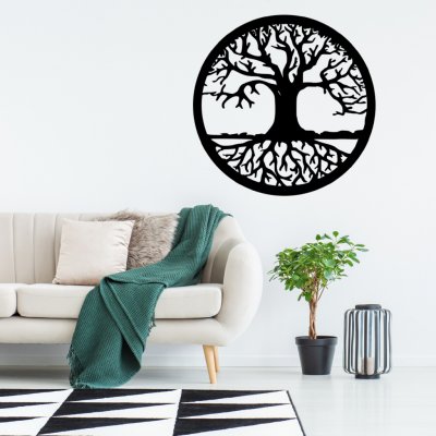 WOODENY Dřevěná dekorace na stěnu - strom života s kořeny Vyberte velikost:: Průměr 20 cm, Vyberte dekor: Černá – Zboží Mobilmania