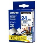 Kompatibilní páska s Brother TZ-253 / TZe-253, 24mm x 8m, modrý tisk / bílý podklad