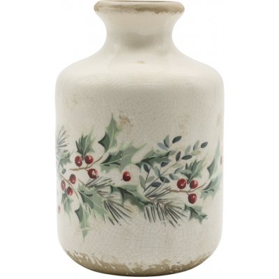 Béžová keramická váza s cesmínou Holly Christmas Antique – Ø 11*17,5 cm - Chic Antique – Hledejceny.cz
