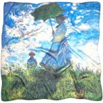 Dáma se slunečníkem a syn Claude Monet dámský hedvábný šátek šála čtvercový modrá zelená – Zboží Dáma