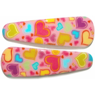 sponky do vlasů potažené plastem s potiskem srdíčkami 2 ks světle růžová – Zboží Dáma