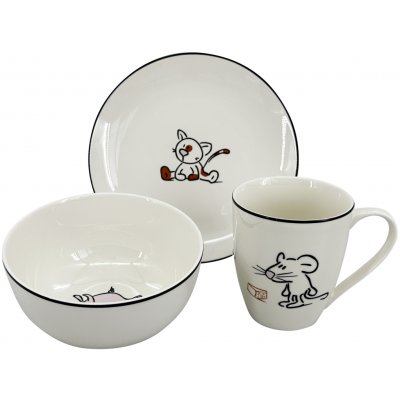 by inspire Dětský jídelní set Kočka Myš Prasátko černá linka – Zboží Mobilmania