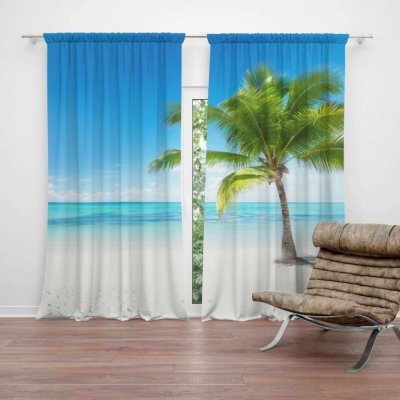 Sablio Závěs Palma na pláži: 2ks 140x250cm – Zboží Mobilmania