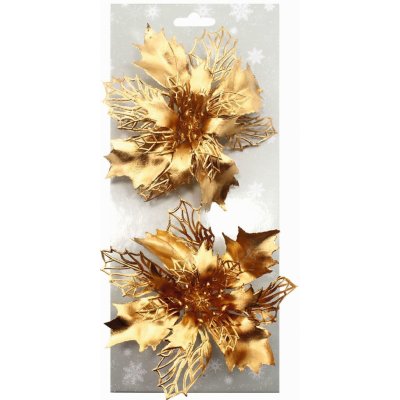 Anděl Přerov Poinsettie zlatá 14 cm 2 ks na klipu – Hledejceny.cz