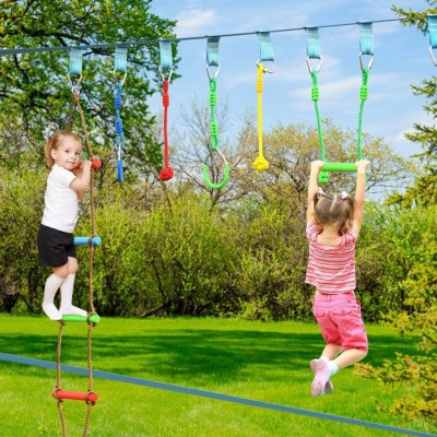 Costway Ninja prekážkový set Slackline s houpačkou a žebříkem – Zboží Dáma