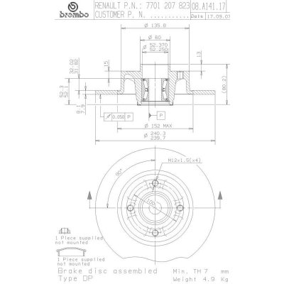 BREMBO Brzdový kotouč s ložiskem BEARING DISC LINE - 240 mm BRE 08.A141.17