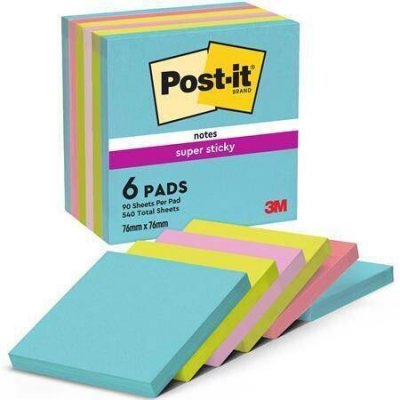 Bloček samolepicí 3M Post-it Super Sticky, 76x76 mm, Cosmic, 4 barvy, 6x90 lístků – Hledejceny.cz