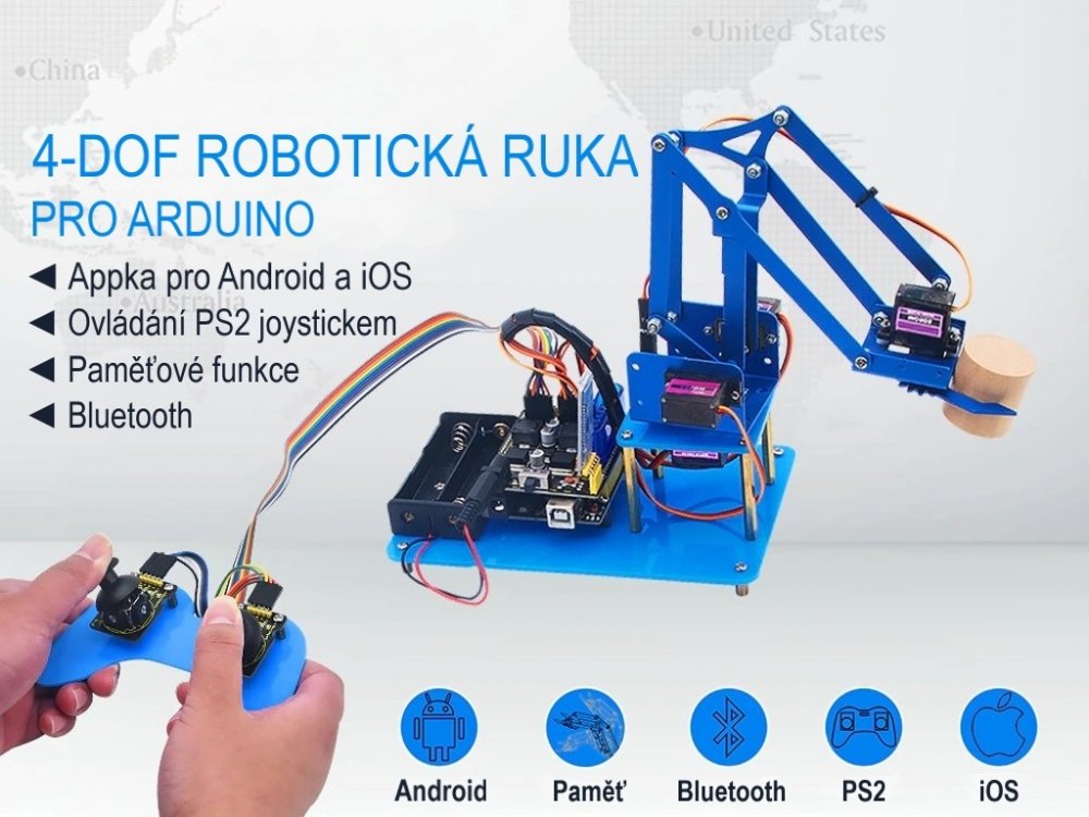 Keyestudio 4-DOF robotická ruka pro Arduino, Bluetooth, PS2 + DIY joystick KS006