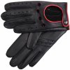 Rukavice, ochranné pomůcky Špongr Pánské kožené řidičské rukavice Lucas černé s červeným štepováním a doplňky