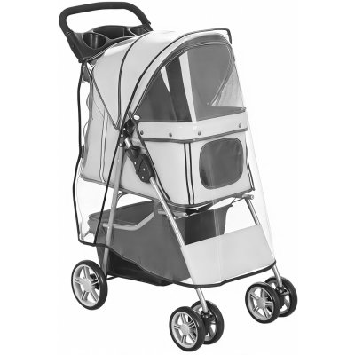 PawHut kočárek pro psy skládací kočárek pro psy, kočárek pro kočky do 10 kg s pláštěnkou reflexní proužky úložný koš 77 x 44 x 102 cm šedý – Zbozi.Blesk.cz